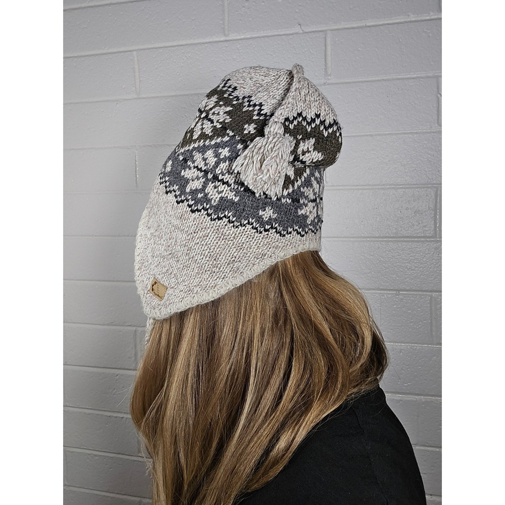Ecoraggs Jacob Ash Schuessler Winter Hat One Size Fair Isle Tassels‎ Beanie Snow